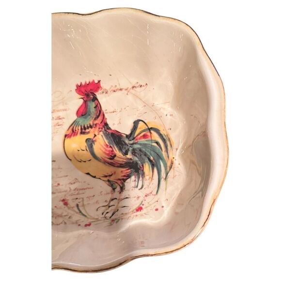 Sur La Table Rooster Script Italian Baking / Serving Bowl 10 3/4″ Ceramic Gallo - Picture 3 of 6